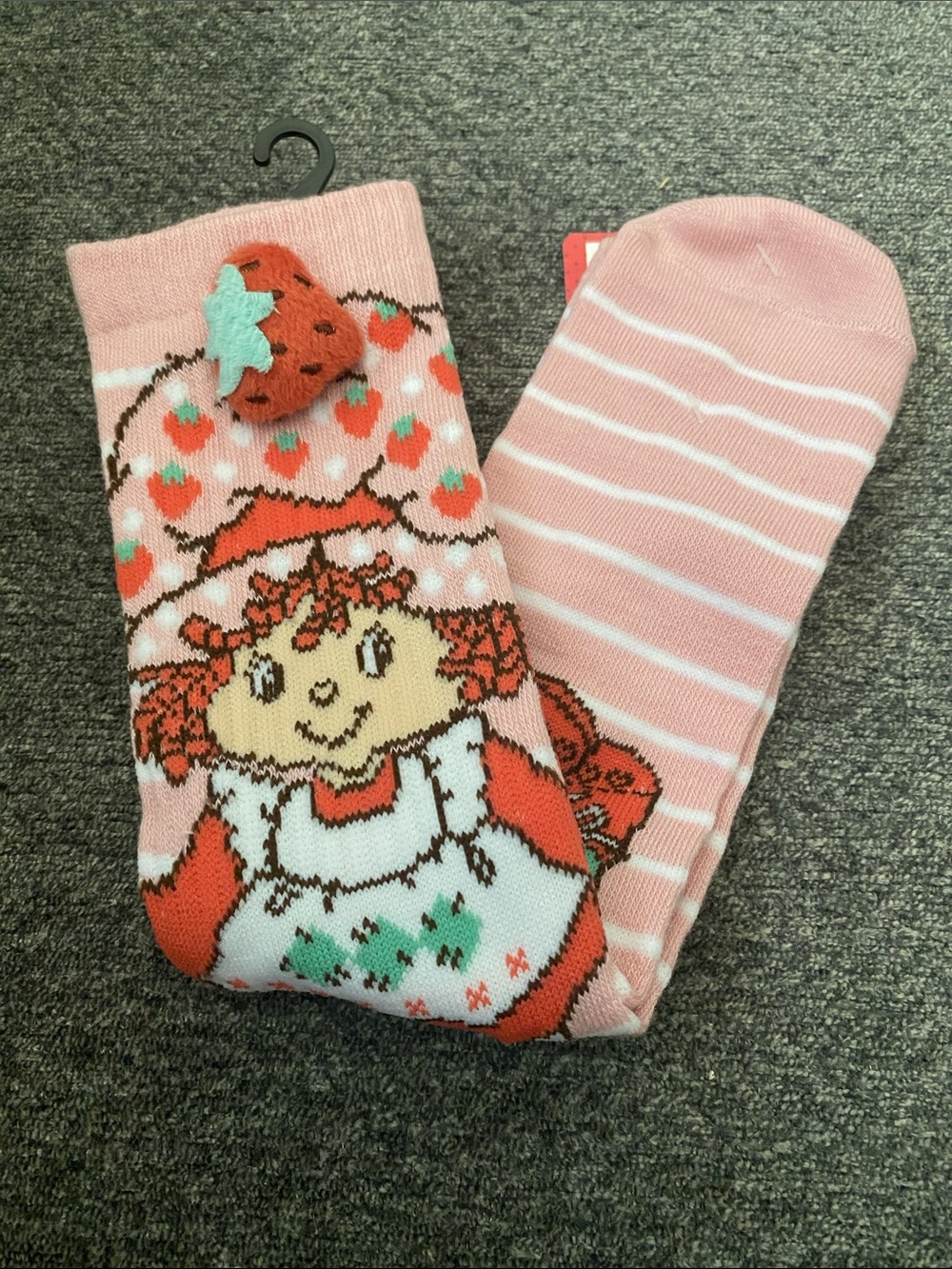 Women’s Pink Strawberry Character Crew Socks with Plush Accent